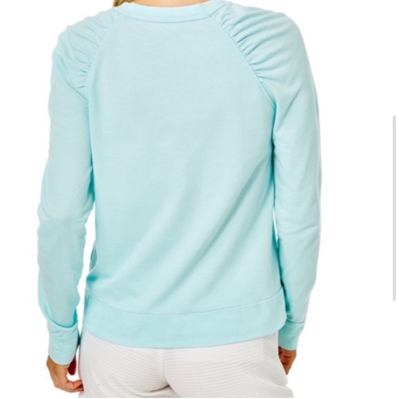 Lilly Pulitzer Aldean Lightweight Sweatshirt Bubbly Aqua Blue Medium - Picture 6 of 12